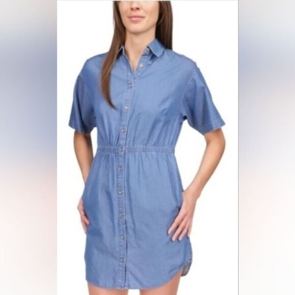 Michael Michael Kors Short Sleeve Chambray Shirt Dress Light Cadet Wash - Picture 1 of 5